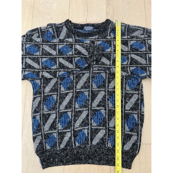 Vintage ST. ALBANS Gray with Blue Abstract Knit Sweater Men's Size L Grandpa - Picture 4 of 6
